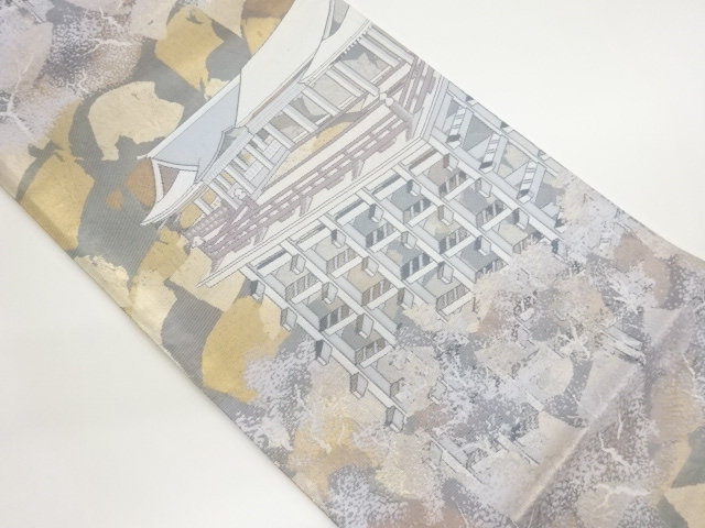 JAPANESE FUKURO OBI / WOVEN SCENERY OF TEMPLE
